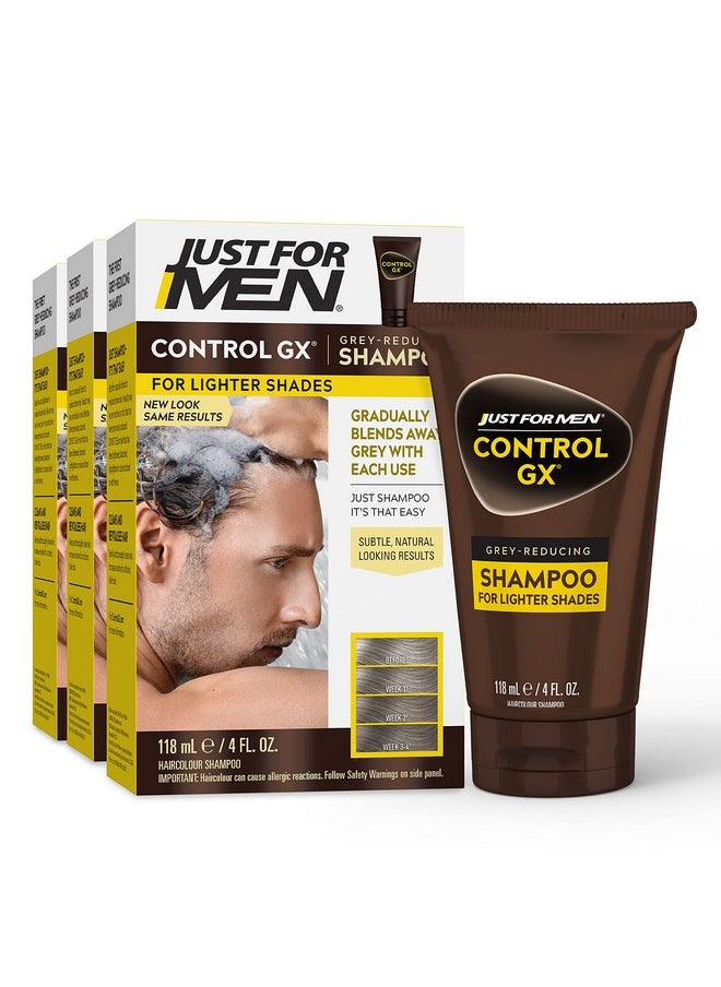 Just for Men Control GX Grey Reducing Shampoo for Lighter Shades of Hair, Blonde to Medium Brown, Gradual Hair Color with Keratin, 4 Fl Oz - Pack of 3 (Packaging May Vary)