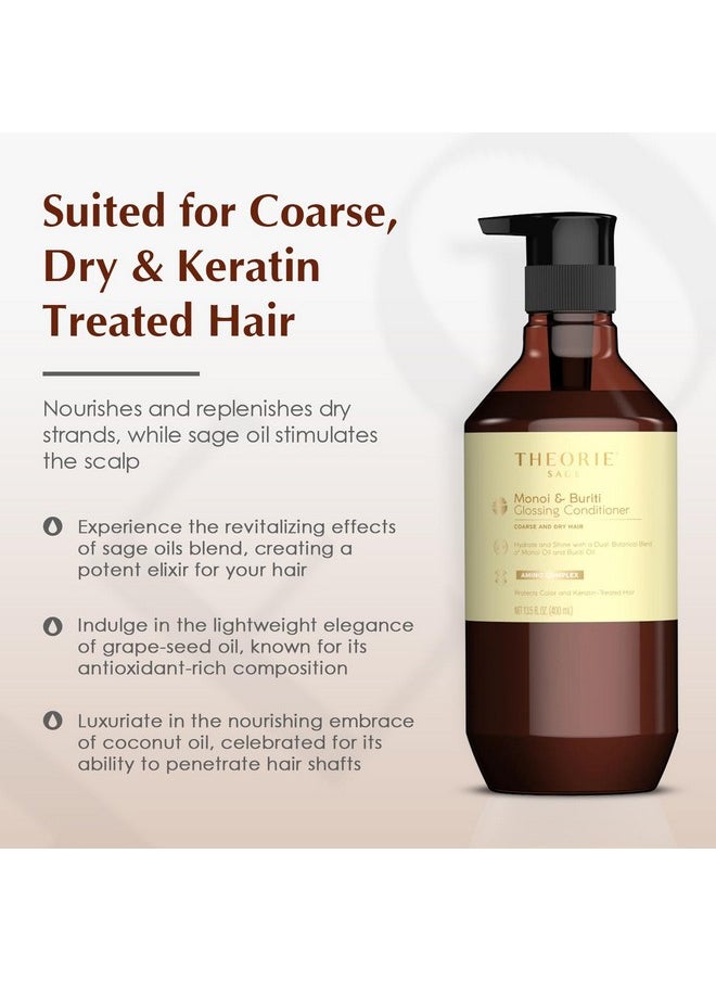 Theorie Monoi and Buriti Glossing Conditioner - Hydrate & Shine - Suited for Coarse and Dry Hair - Protects Color & Keratin Treated Hair, Pump Bottle 400mL