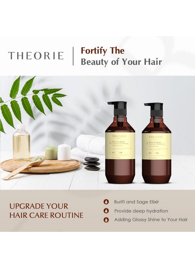 Theorie Monoi and Buriti Glossing Conditioner - Hydrate & Shine - Suited for Coarse and Dry Hair - Protects Color & Keratin Treated Hair, Pump Bottle 400mL