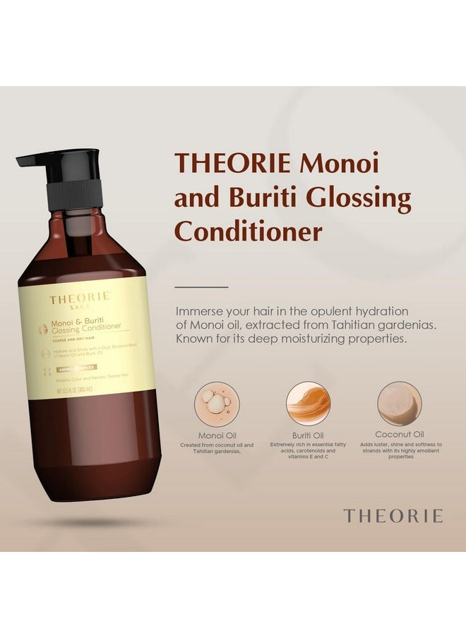 Theorie Monoi and Buriti Glossing Conditioner - Hydrate & Shine - Suited for Coarse and Dry Hair - Protects Color & Keratin Treated Hair, Pump Bottle 400mL