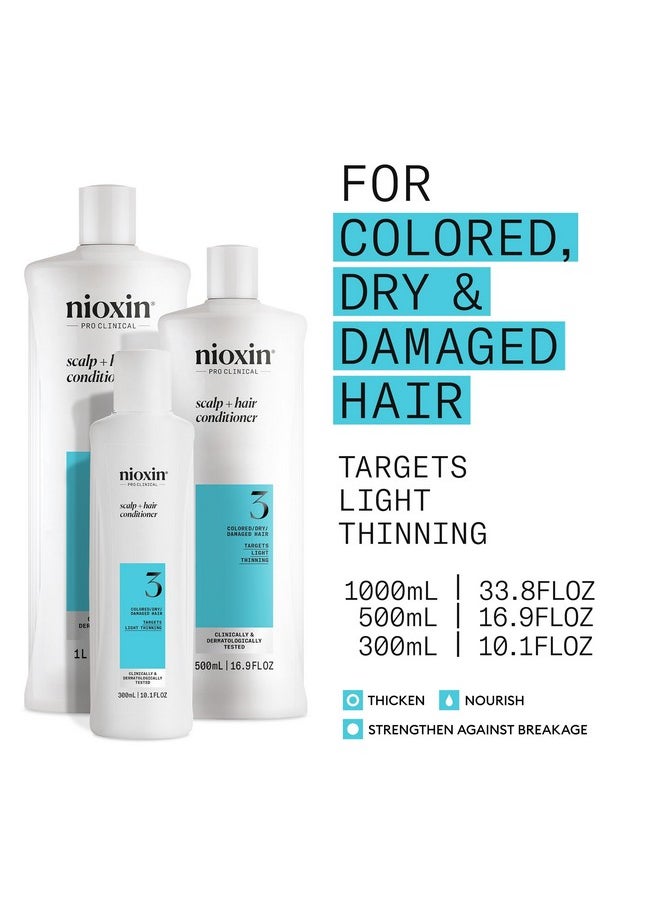 Nioxin System 3 Scalp + Hair Thickening Conditioner | For Colored, Dry, & Damaged Hair with Light Thinning | Maintain Vibrant Color | Strengthen & Nourish with Niacinamide & Biotin | 33.8 Fl Oz