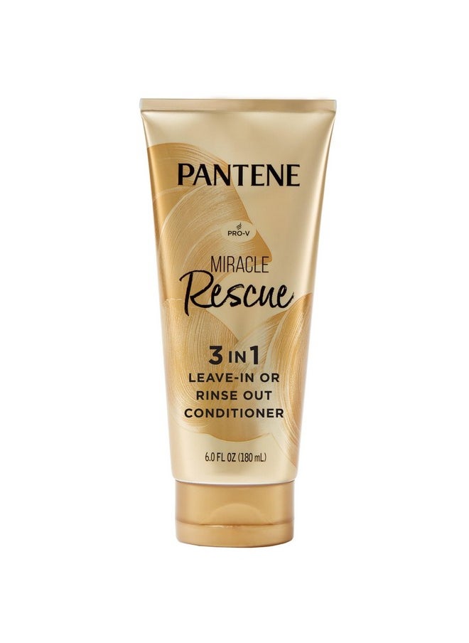 Pantene Miracle Rescue 3 in 1 Leave In Conditioner, Rinse off Conditioner, Heat Protectant for Hair, Detangler, Anti Frizz, Moisturizing, For All Hair Types, Safe for Color Treated Hair, 6.0 fl oz