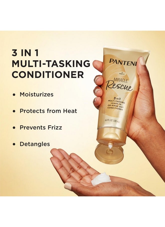 Pantene Miracle Rescue 3 in 1 Leave In Conditioner, Rinse off Conditioner, Heat Protectant for Hair, Detangler, Anti Frizz, Moisturizing, For All Hair Types, Safe for Color Treated Hair, 6.0 fl oz