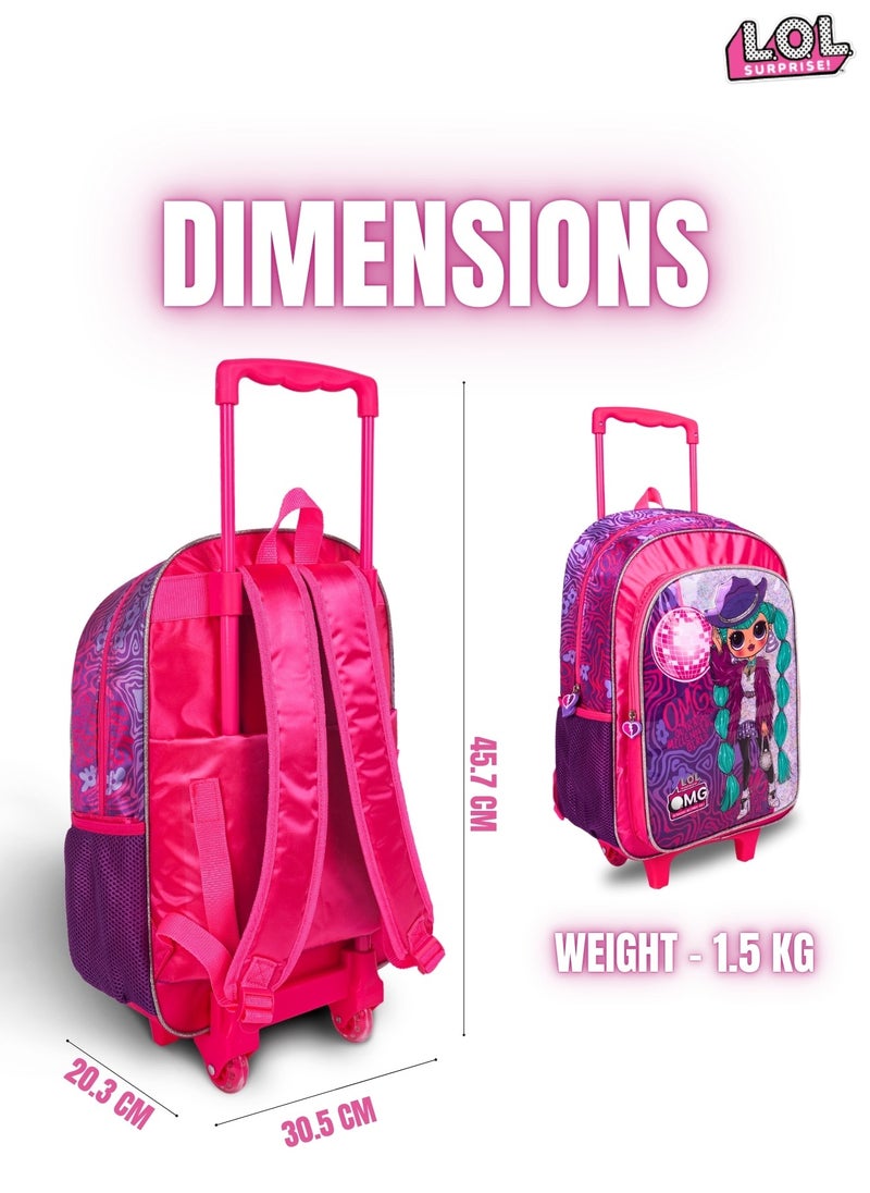 LOL OMG 5-in-1 Trolley School Bag Set - Ergonomic Backpack, Water Bottle, Lunch Box, Insulated Bag & Pencil Case, Lightweight & Durable, for Girls 6+, Perfect for School & Travel