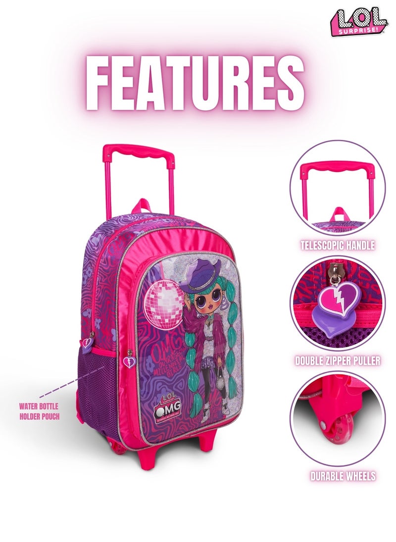 LOL OMG 5-in-1 Trolley School Bag Set - Ergonomic Backpack, Water Bottle, Lunch Box, Insulated Bag & Pencil Case, Lightweight & Durable, for Girls 6+, Perfect for School & Travel