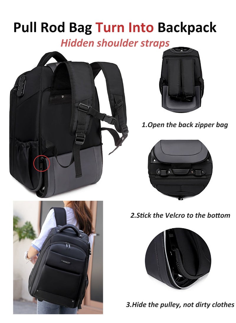 18 Inch Trolley Backpack, Carry-on Luggage Wheeled Laptop Business Travel Office Backpack Students Schoolbag, Water Resistant & Lockable &Hidden shoulder straps Rolling Backpack