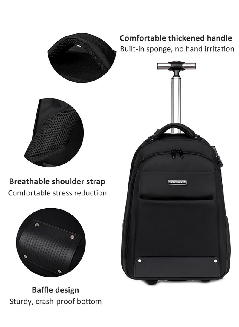 18 Inch Trolley Backpack, Carry-on Luggage Wheeled Laptop Business Travel Office Backpack Students Schoolbag, Water Resistant & Lockable &Hidden shoulder straps Rolling Backpack