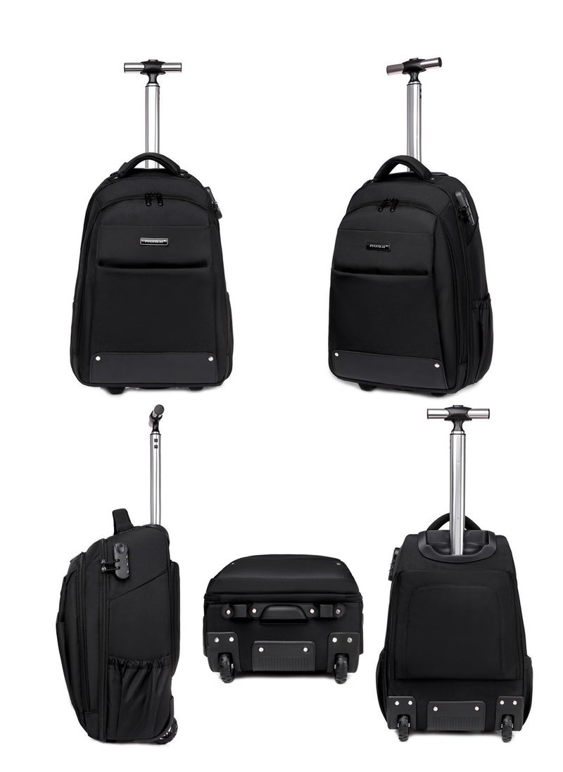 18 Inch Trolley Backpack, Carry-on Luggage Wheeled Laptop Business Travel Office Backpack Students Schoolbag, Water Resistant & Lockable &Hidden shoulder straps Rolling Backpack