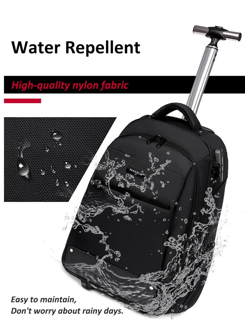 18 Inch Trolley Backpack, Carry-on Luggage Wheeled Laptop Business Travel Office Backpack Students Schoolbag, Water Resistant & Lockable &Hidden shoulder straps Rolling Backpack