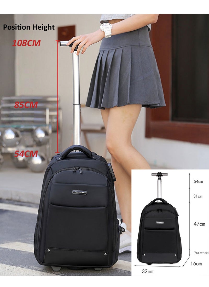 18 Inch Trolley Backpack, Carry-on Luggage Wheeled Laptop Business Travel Office Backpack Students Schoolbag, Water Resistant & Lockable &Hidden shoulder straps Rolling Backpack