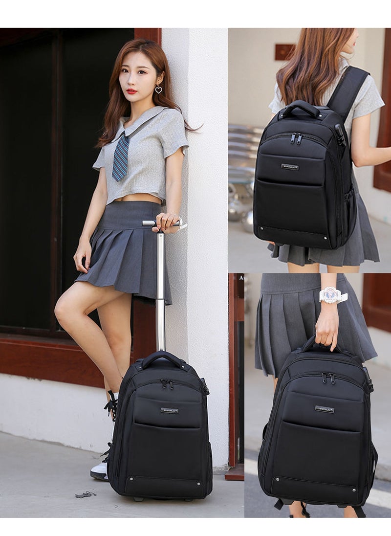 18 Inch Trolley Backpack, Carry-on Luggage Wheeled Laptop Business Travel Office Backpack Students Schoolbag, Water Resistant & Lockable &Hidden shoulder straps Rolling Backpack