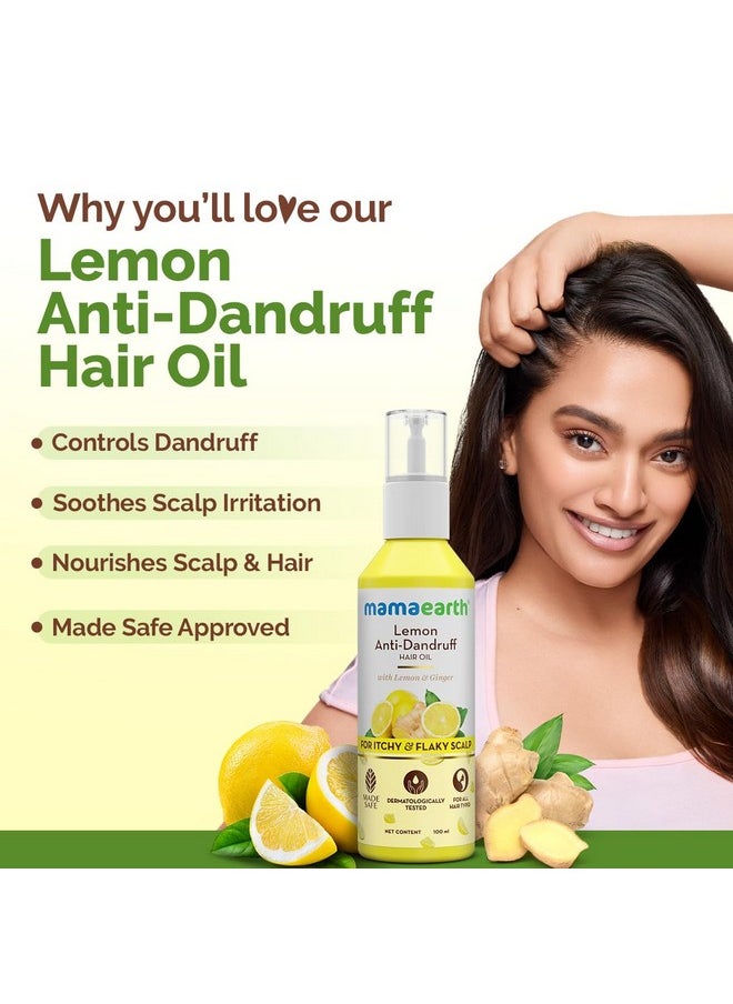 Lemon Anti-Dandruff Hair Oil For Flaky Scalp 100Ml|Scalp Irritation Relief|Nourishes Scalp & Hair|Contains Lemon, Ginger, Apiscalp (Clinically Proven), Svetakutaja Oil, Neem, Salicylic Acid