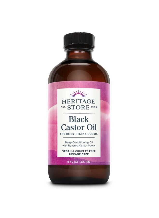 HERITAGE STORE Black Castor Oil Nourishing Hair Treatment - Deep Hydration for Hair Care, Skin Care, Lashes and Brows - Great for Locs and Natural Hair, Traditionally Roasted, Vegan, Hexane Free, 8oz