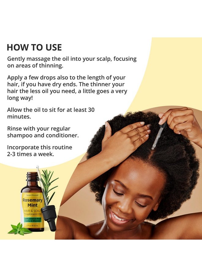 Seven Minerals, NEW Rosemary Oil for Hair Growth, Infused with Jamaican Black Castor Oil, Vitamin E, Mint & Natural Hair Strengthening Oils, Thicker, Longer, Softer Hair for Men & Women (2 fl oz)