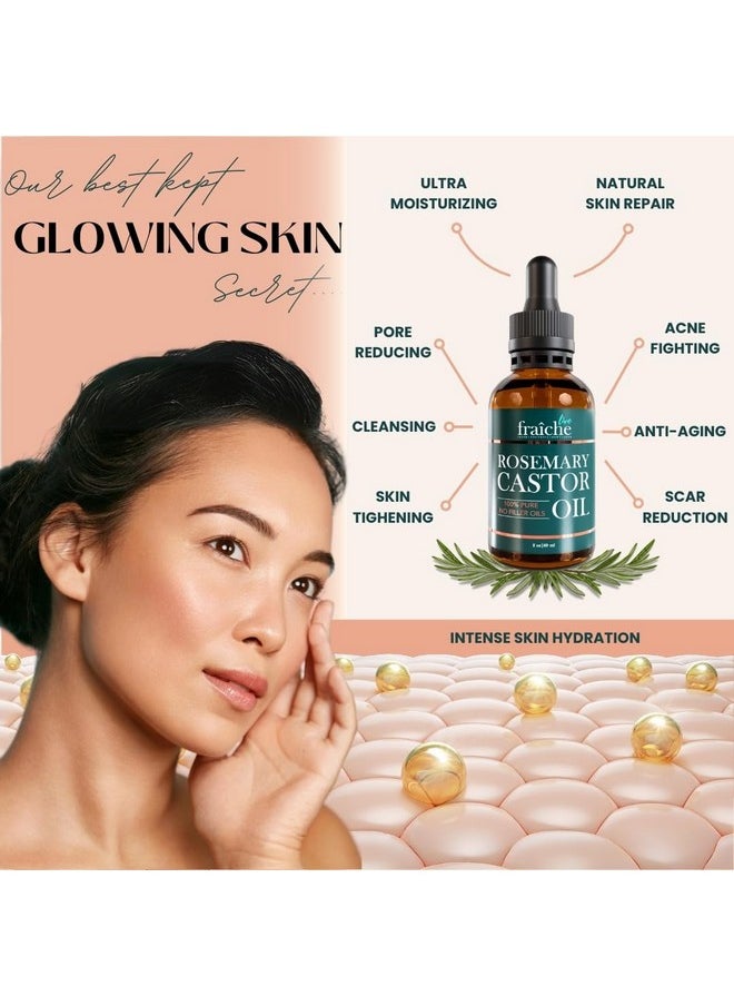 Live Fraiche Rosemary Oil for Hair Growth (2oz) with Cold Pressed Castor Oil Natural Hair Growth Oil - Rosemary and Castor Oil for Hair Growth -Strengthening Hair Oil for Damaged Hair and Hair Loss