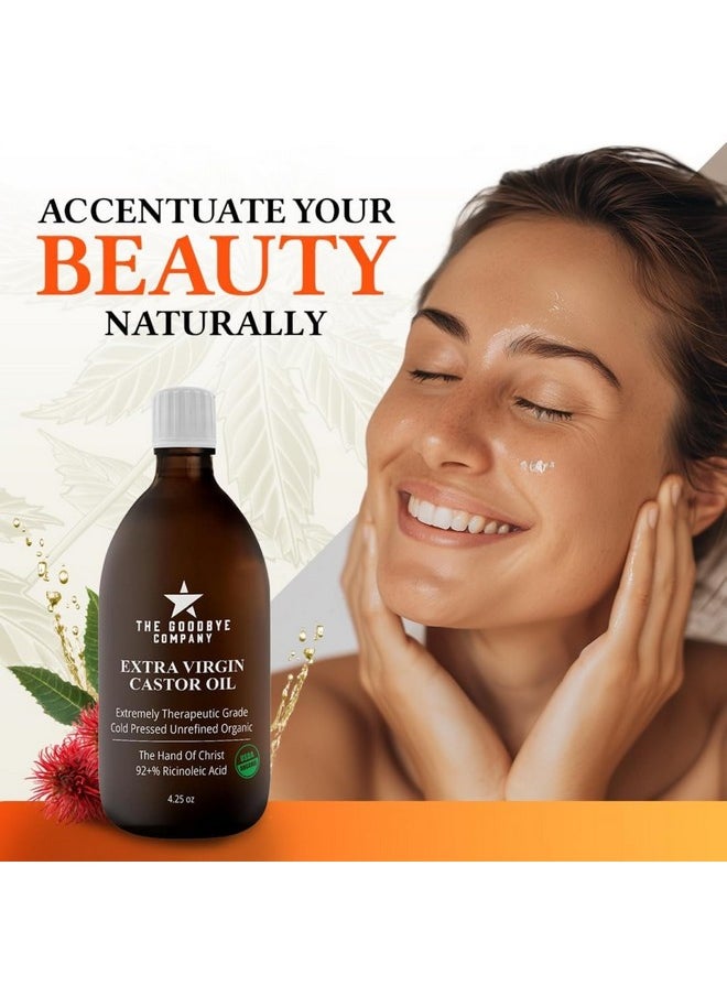 The Goodbye Company Extra Virgin Castor Oil - 4.25oz - 100% Pure Castor Oil Cold Pressed Unrefined, Hexane-Free - For Healthy Natural Skin, Hair Growth and Eyelashes (120ml)