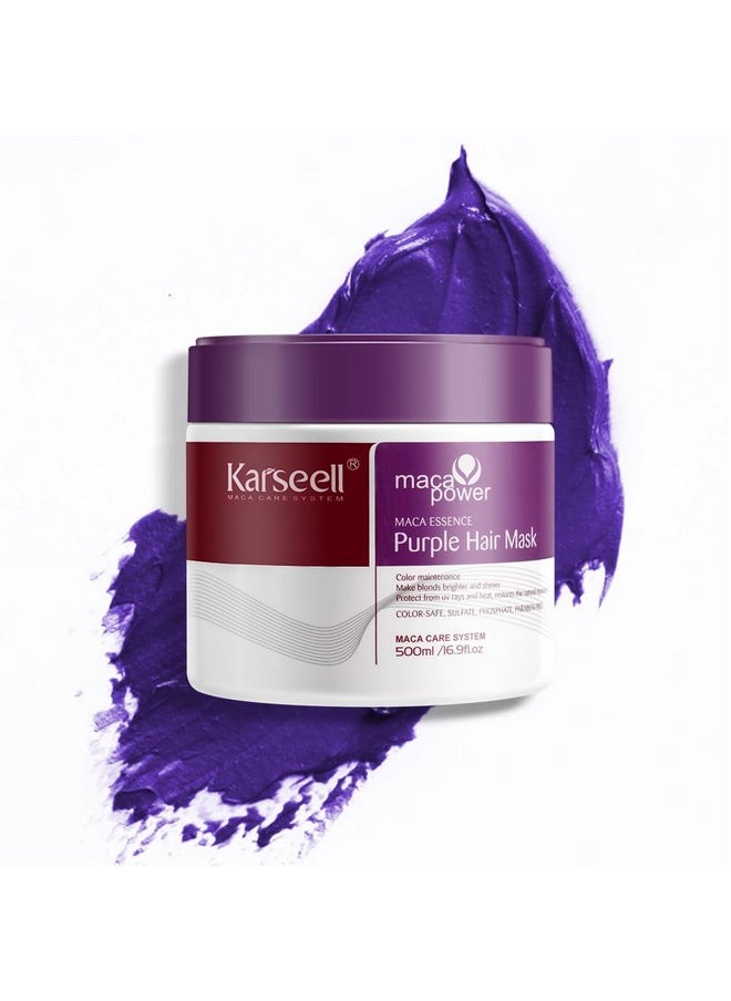 Karseell maca power Purple Hair Mask Professional Neutralizes Brass & Yellow Tones For Blonde Silver Gray Highlighted Hair 16.90 oz 500ml