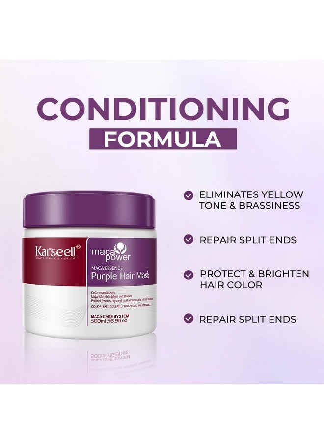 Karseell maca power Purple Hair Mask Professional Neutralizes Brass & Yellow Tones For Blonde Silver Gray Highlighted Hair 16.90 oz 500ml
