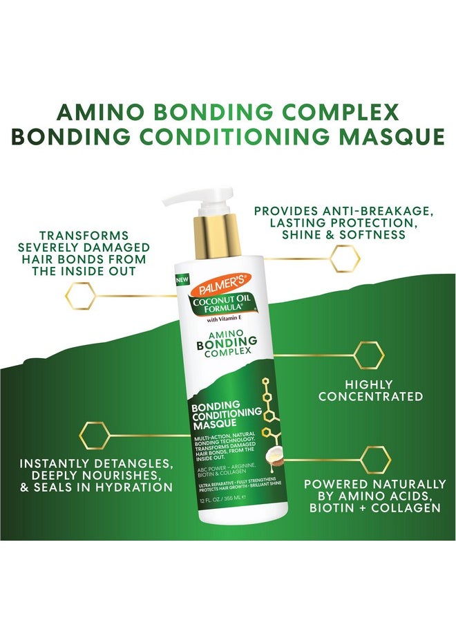 Palmer's Amino Bonding Complex Hair Mask, Intense Conditioning Masque Pack with Coconut Oil & Vitamin E, Heat Protectant, Anti Frizz, Adds Shine, Protects Hair Growth, All Hair Types, 12 fl. oz bottle