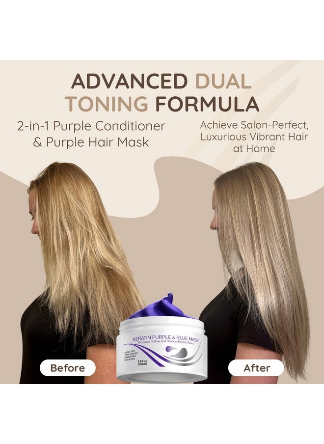 Vitamins Keratin Purple Hair Mask - Violet Blue Protein Deep Conditioner Treatment - Toner for Blonde Platinum Silver Gray Ash or Brown Colored Dry and Damaged Brassy Hair