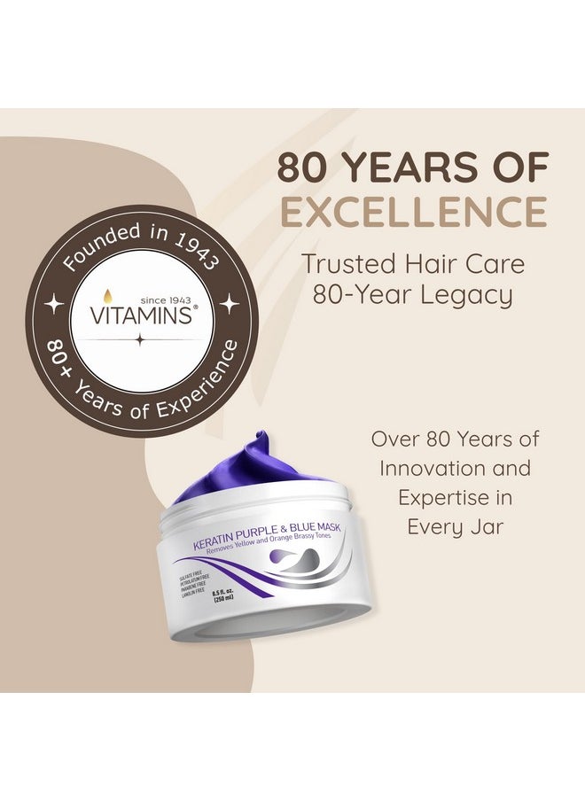 Vitamins Keratin Purple Hair Mask - Violet Blue Protein Deep Conditioner Treatment - Toner for Blonde Platinum Silver Gray Ash or Brown Colored Dry and Damaged Brassy Hair