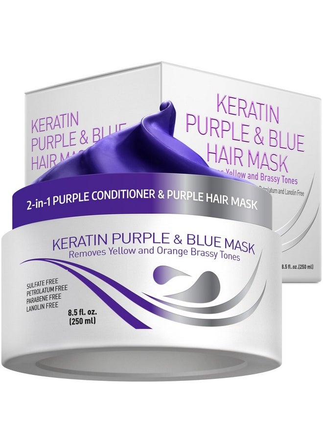 Vitamins Keratin Purple Hair Mask - Violet Blue Protein Deep Conditioner Treatment - Toner for Blonde Platinum Silver Gray Ash or Brown Colored Dry and Damaged Brassy Hair