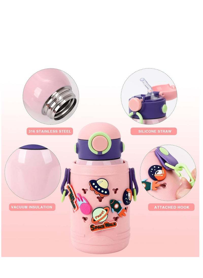 Stainless Steel Water Bottle with Straw Lid,500ml Vacuum Insulated Metal Water Bottle,Pink Space Reusable Double Walled Leak Proof Sports Water Bottle,Flask for Hot Cold Drinks,for Girls Boys Kids