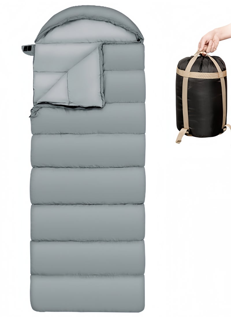 Single Camping Sleeping Bag 4 Seasons Warm Cold Weather Lightweight Sleeping Bag with Compression Sack for Adults(Grey,2.4KG)