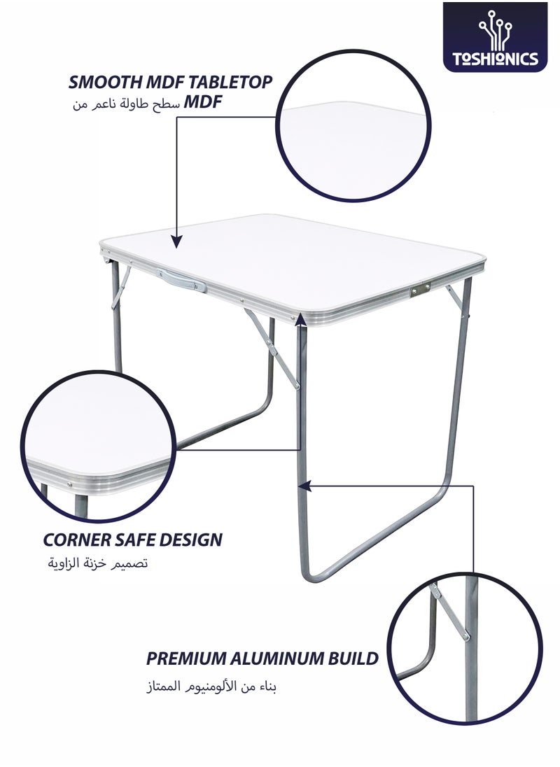 Folding Camping Table Aluminum Picnic Table with Handle Waterproof Tool-Free Setup Compact Portable and Lightweight Table for Home Indoor Use Balcony Picnic BBQ Party Beach Hiking 80x60 cm