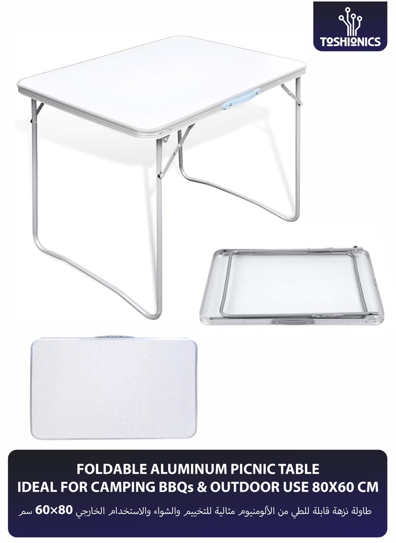 Folding Camping Table Aluminum Picnic Table with Handle Waterproof Tool-Free Setup Compact Portable and Lightweight Table for Home Indoor Use Balcony Picnic BBQ Party Beach Hiking 80x60 cm