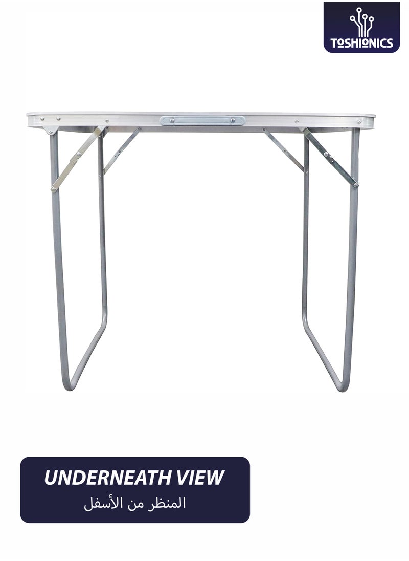 Folding Camping Table Aluminum Picnic Table with Handle Waterproof Tool-Free Setup Compact Portable and Lightweight Table for Home Indoor Use Balcony Picnic BBQ Party Beach Hiking 80x60 cm