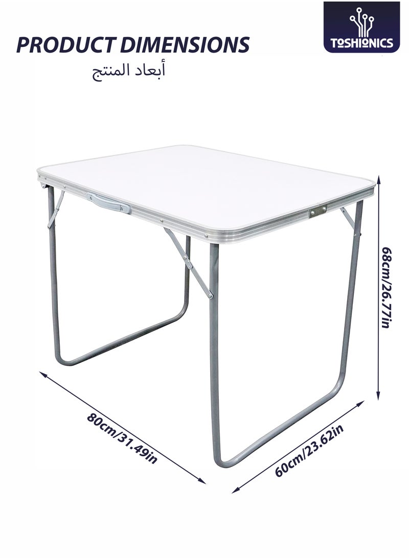 Folding Camping Table Aluminum Picnic Table with Handle Waterproof Tool-Free Setup Compact Portable and Lightweight Table for Home Indoor Use Balcony Picnic BBQ Party Beach Hiking 80x60 cm