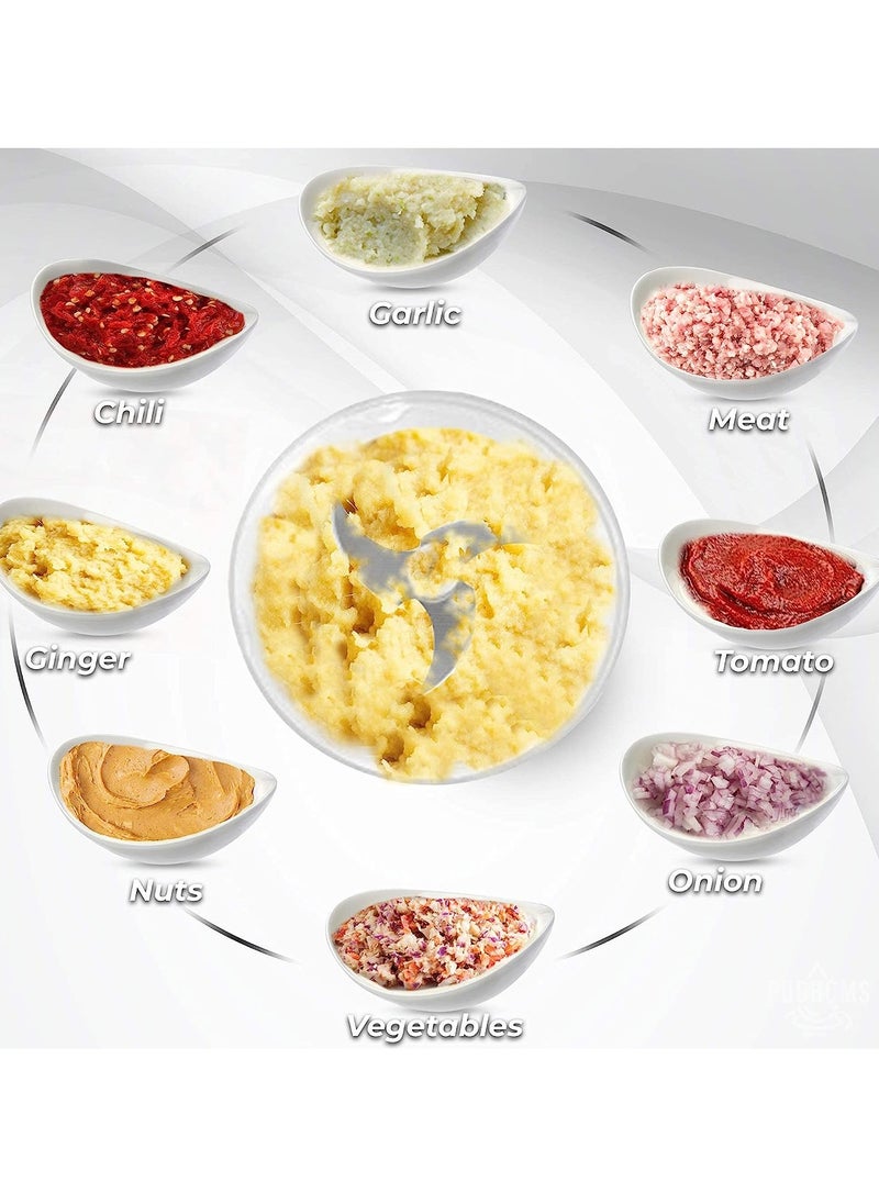 Electric Mini garlic chopper, Onion Ginger salad Pepper Nuts grinder, Portable Small Food Chopper for Garlic Onion Veggie, Dicing, Mincing, All in one food processor kitchen chopper masher (250ML)