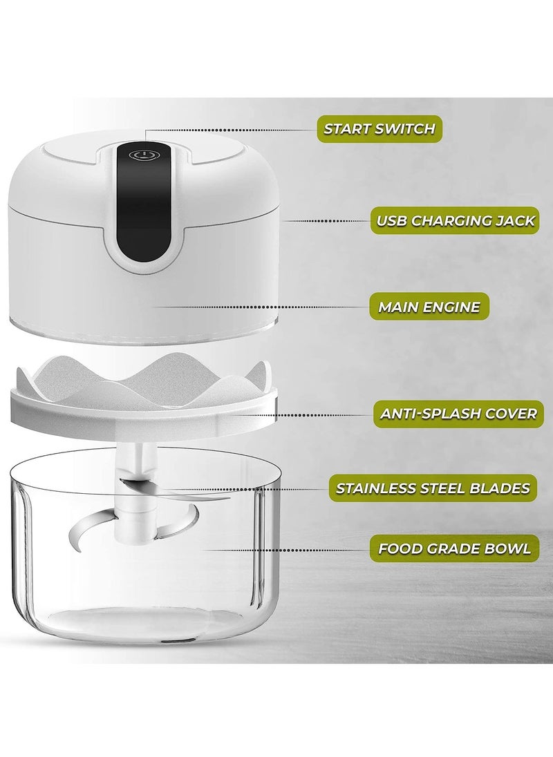 Electric Mini garlic chopper, Onion Ginger salad Pepper Nuts grinder, Portable Small Food Chopper for Garlic Onion Veggie, Dicing, Mincing, All in one food processor kitchen chopper masher (250ML)