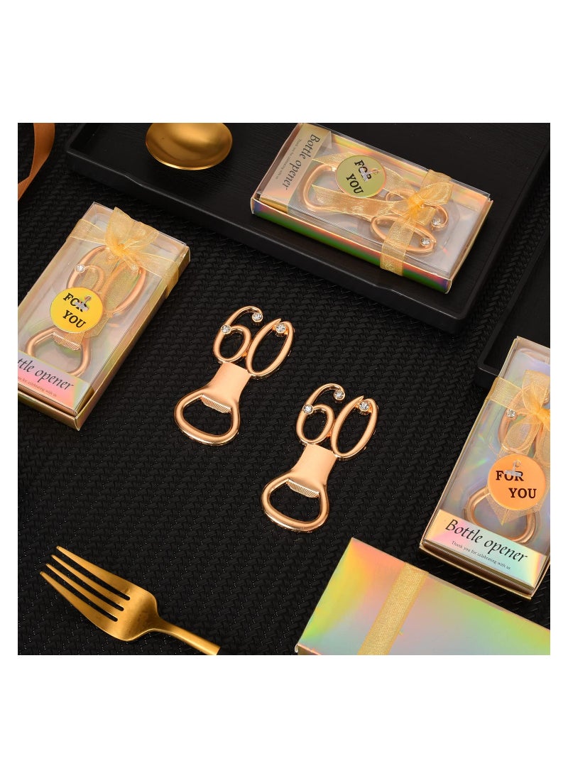 6PCS Gold 60th Bottle Opener, 60th Birthday Favors Golden Wedding Party Commemorative Party Items Milestone Party Accessories Elegant Bottle Openers for 60th Birthday Celebration Decorations