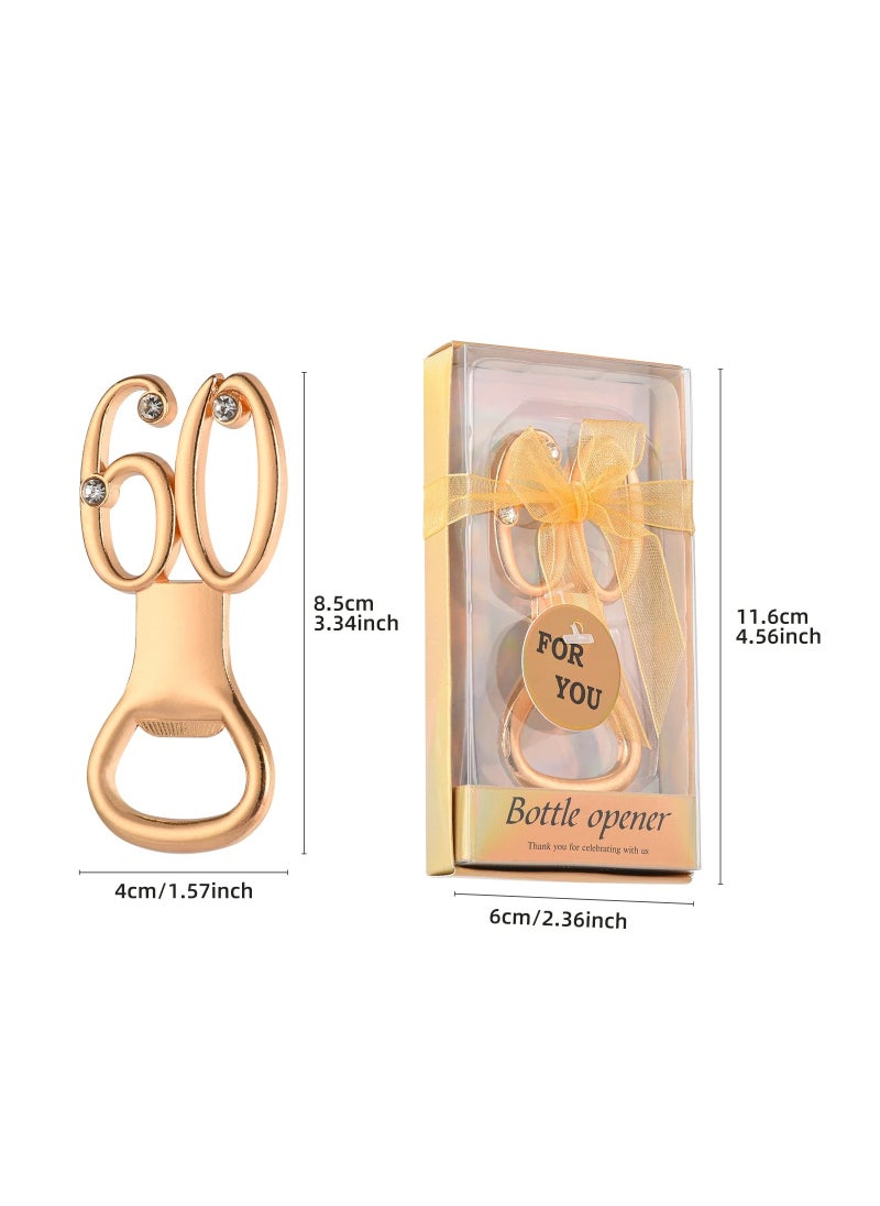 6PCS Gold 60th Bottle Opener, 60th Birthday Favors Golden Wedding Party Commemorative Party Items Milestone Party Accessories Elegant Bottle Openers for 60th Birthday Celebration Decorations