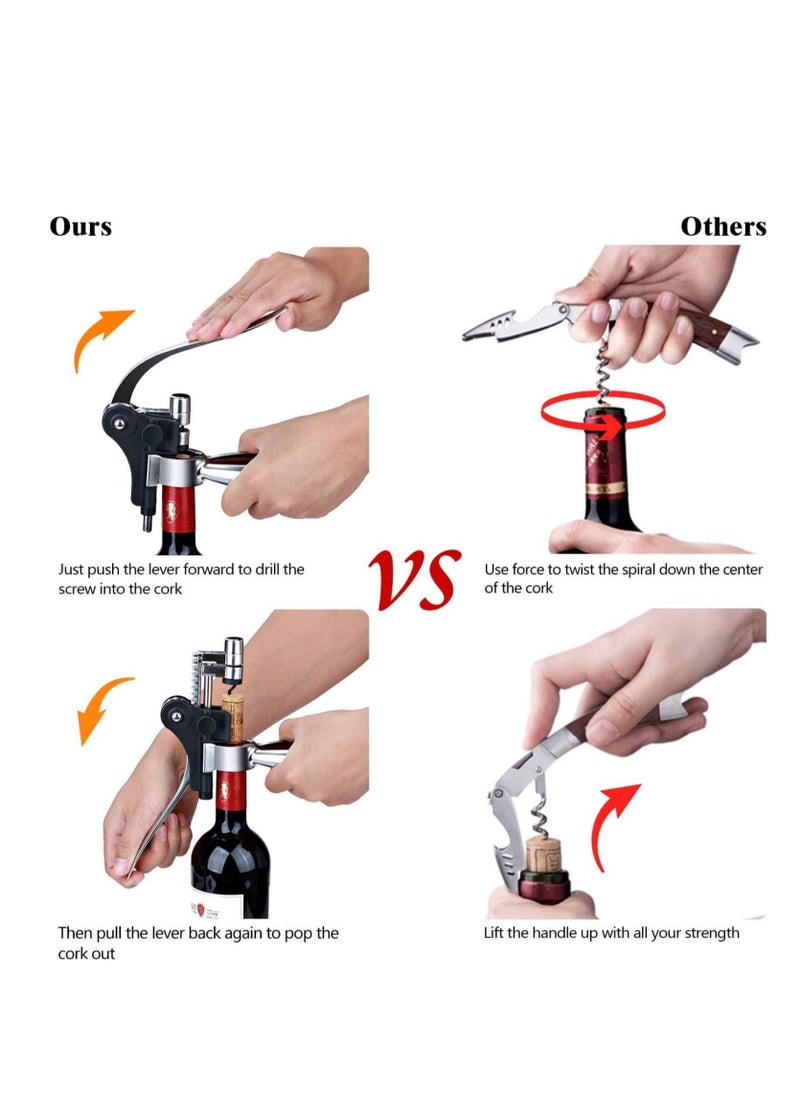 w i n e Corkscrew Opener Gift   Professional Corkscrews  w i n e Bottles, Reusable w i n e Bottle Opener for Men Women, Oenophiles, Bartenders, Servers, Bartenders, Lever w i n e Bottle Opener Silver