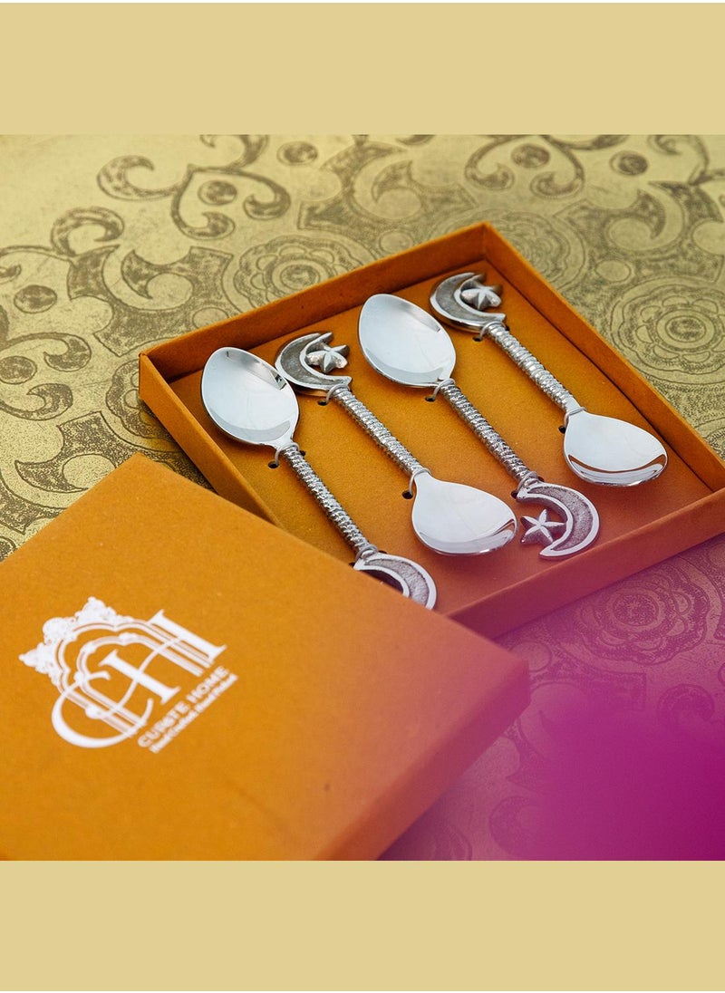 Star and Moon Dessert Spoons - Set of 4/Silver