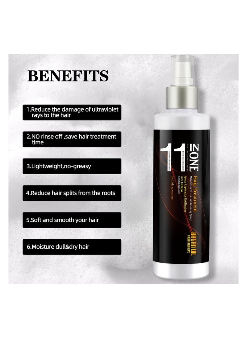 11 in 1 Almond Oil Moisture Leave In Conditioner, Detangler Spray, Argan oil Conditioning Cream Daily Hair Moisturizer, Stay In Conditioner, Keratin Cream Hair Serum for Frizzy, Dry Damaged Hair