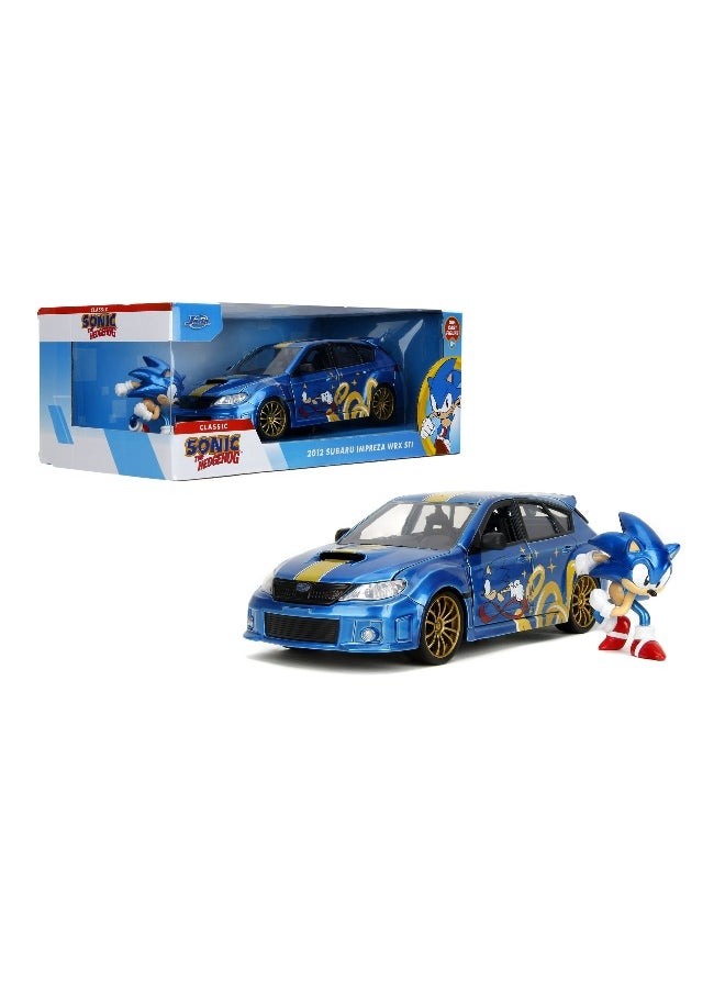 Jada Classic Sonic The Hedgehog 2012 Subaru Impreza WRX STI Die-cast Car (1:24, Blue) with Sonic Figure (5.72 cm)