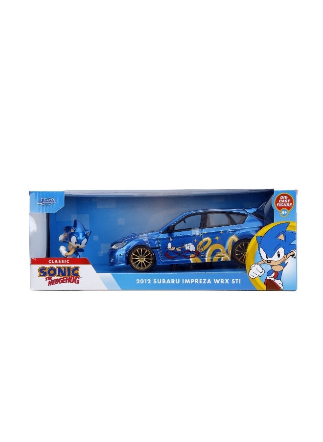 Jada Classic Sonic The Hedgehog 2012 Subaru Impreza WRX STI Die-cast Car (1:24, Blue) with Sonic Figure (5.72 cm)