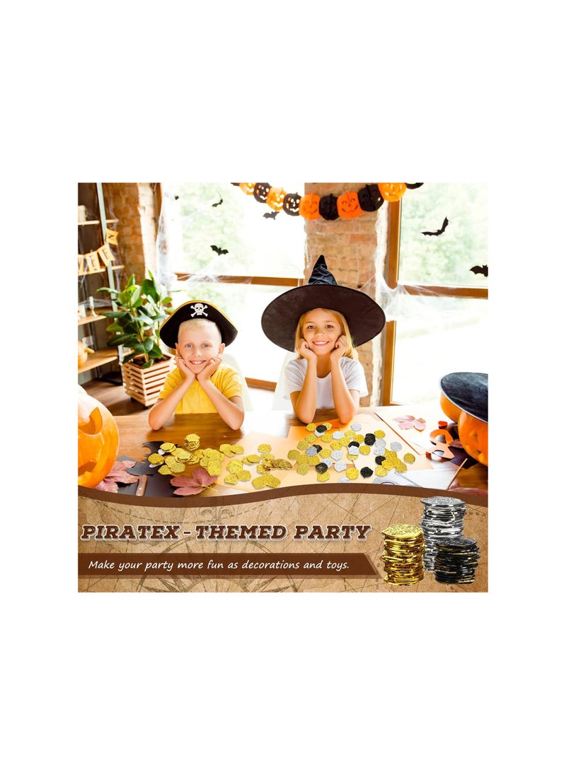 300 Pcs Pirate Gold Coins - Plastic Doubloons for Kids' Play, Treasure Chest Games, Party Bag Stuffers, Stage Props in Gold, Silver, and Bronze (Irregular)
