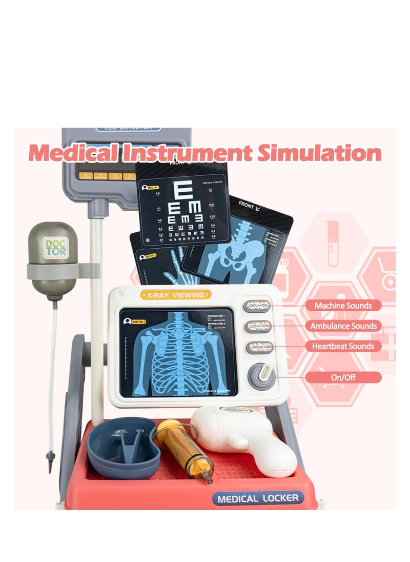 Kids Medical Cart Playset - Toy Doctor Kit with Realistic Sounds, Mobile Medical Station for Pretend Play, Perfect Gift for Toddlers 3-5, Ideal for Boys and Girls (Pink)