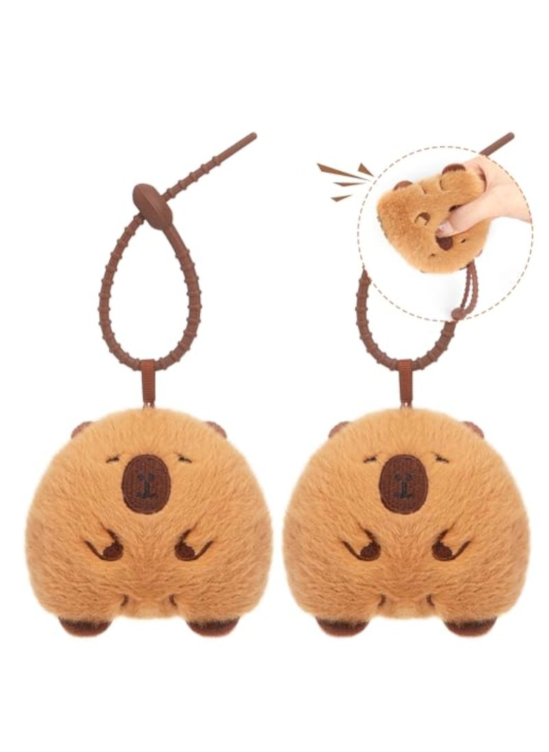 2Pcs Capybara Plush Keychain, Realistic Capybara Stuffed Animals Toy, Keyring Pendant, Purse Backpack Handbag Charms, for Backpacks, Car Key Ring, Birthday Valentines Day New Year Gifts