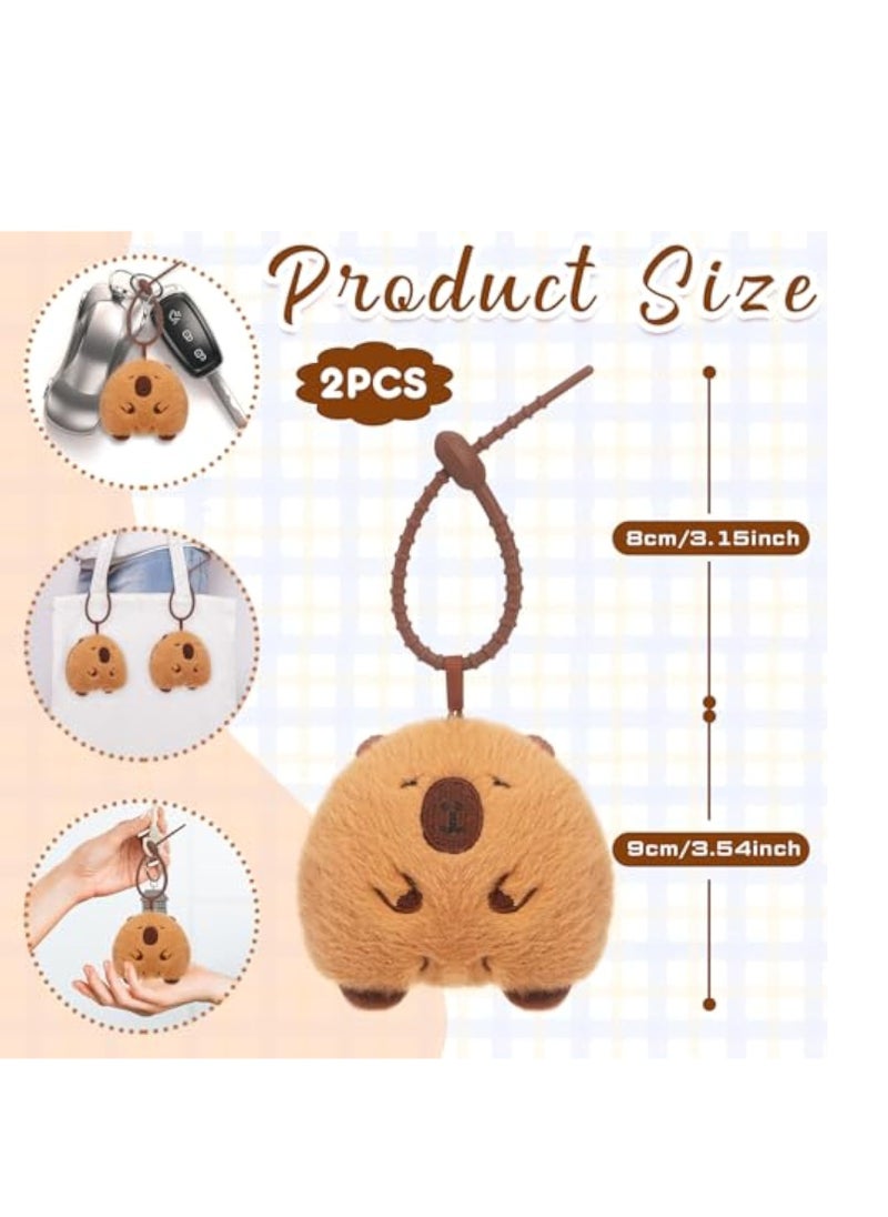 2Pcs Capybara Plush Keychain, Realistic Capybara Stuffed Animals Toy, Keyring Pendant, Purse Backpack Handbag Charms, for Backpacks, Car Key Ring, Birthday Valentines Day New Year Gifts