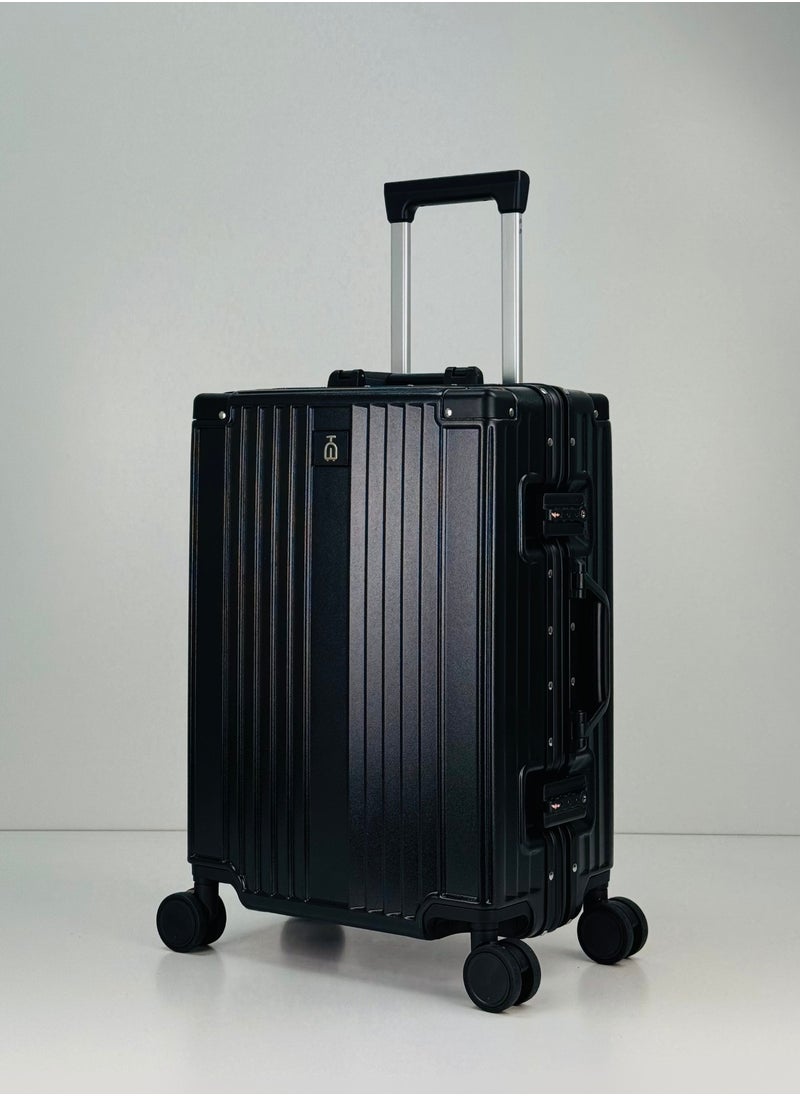 Light Weight Original Aluminum Frame Fashion Trolley Luggage, Unbreakable Polycarbonate Strong Hard Case Carry-On Suitcase Luggage, Dual TSA approved Combination Lock and 4 Quite 360° Double Spinner wheels with free Tarpaulin Protection Cover (Carry-On Luggage 20-Inch, Black)