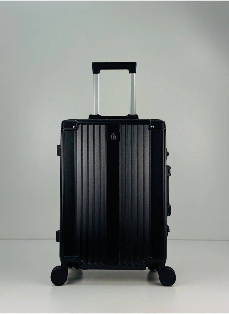 Light Weight Original Aluminum Frame Fashion Trolley Luggage, Unbreakable Polycarbonate Strong Hard Case Carry-On Suitcase Luggage, Dual TSA approved Combination Lock and 4 Quite 360° Double Spinner wheels with free Tarpaulin Protection Cover (Carry-On Luggage 20-Inch, Black)