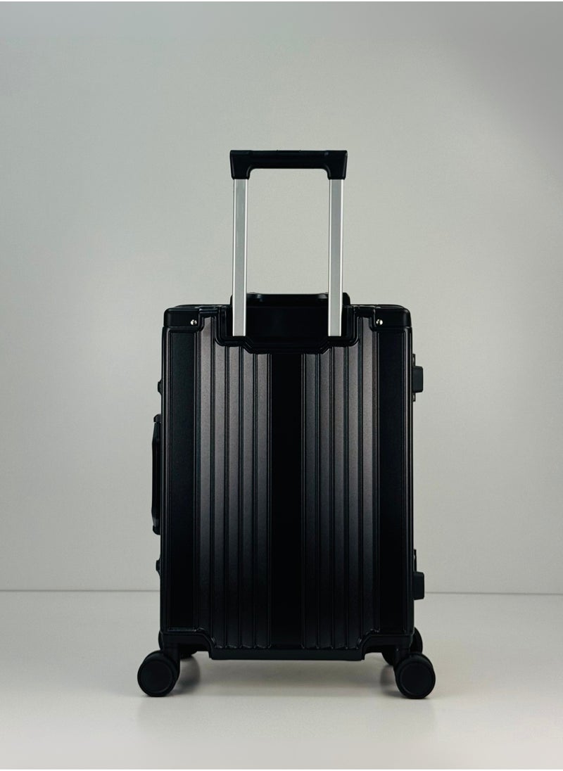Light Weight Original Aluminum Frame Fashion Trolley Luggage, Unbreakable Polycarbonate Strong Hard Case Carry-On Suitcase Luggage, Dual TSA approved Combination Lock and 4 Quite 360° Double Spinner wheels with free Tarpaulin Protection Cover (Carry-On Luggage 20-Inch, Black)