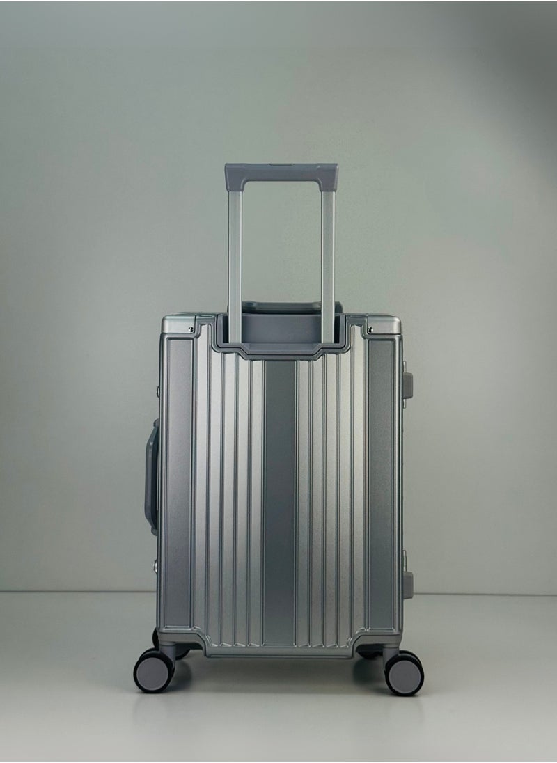 Light Weight Original Aluminum Frame Fashion Trolley Luggage, Unbreakable Polycarbonate Strong Hard Case Carry-On Suitcase Luggage, Dual TSA approved Combination Lock and 4 Quite 360° Double Spinner wheels with free Tarpaulin Protection Cover (Carry-On Luggage 20-Inch, Silver)