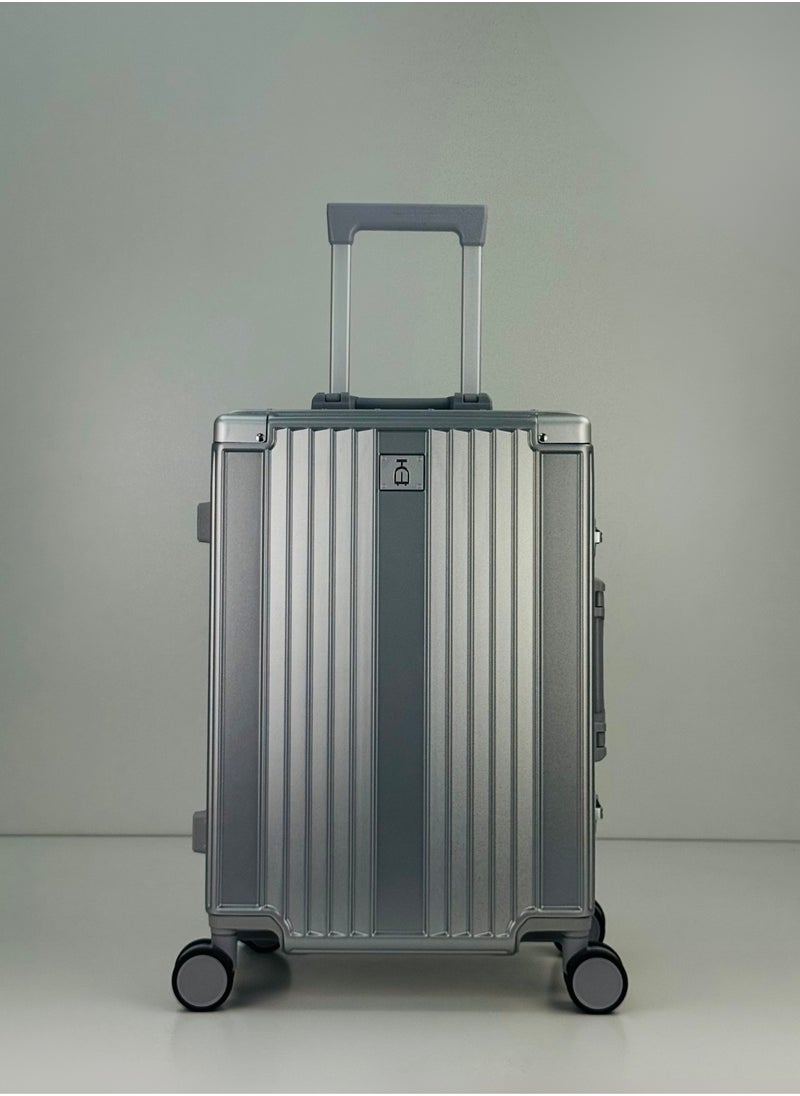 Light Weight Original Aluminum Frame Fashion Trolley Luggage, Unbreakable Polycarbonate Strong Hard Case Carry-On Suitcase Luggage, Dual TSA approved Combination Lock and 4 Quite 360° Double Spinner wheels with free Tarpaulin Protection Cover (Carry-On Luggage 20-Inch, Silver)